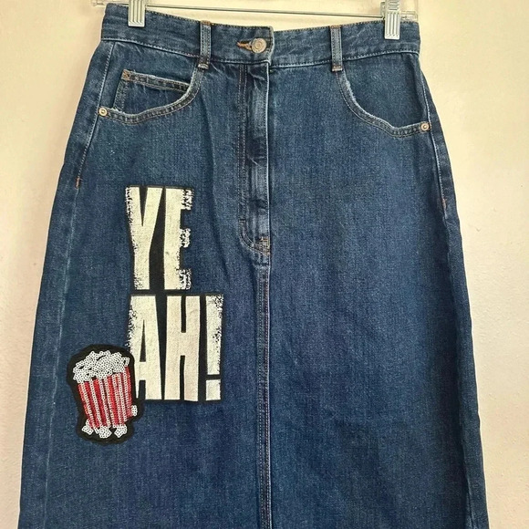 Zara “Yeah” Popcorn Denim Midi Denim Skirt - Picture 8 of 15